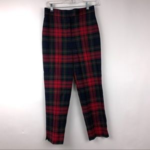 Burberry Plaid Red and Green Wool Pants Size 2
